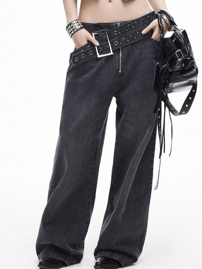 3MODE Washed Gray Studded Belt Utility Cargo Women&