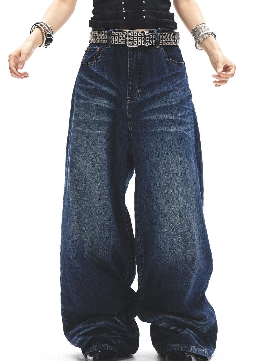 3MODE Washed Vintage High Waist Loose Drapey Women&