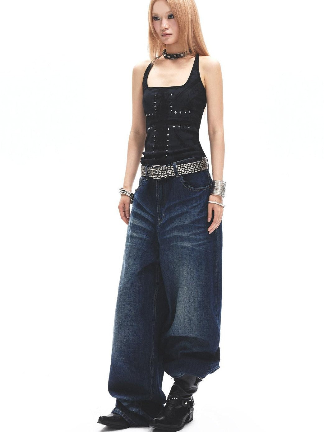 3MODE Washed Vintage High Waist Loose Drapey Women&