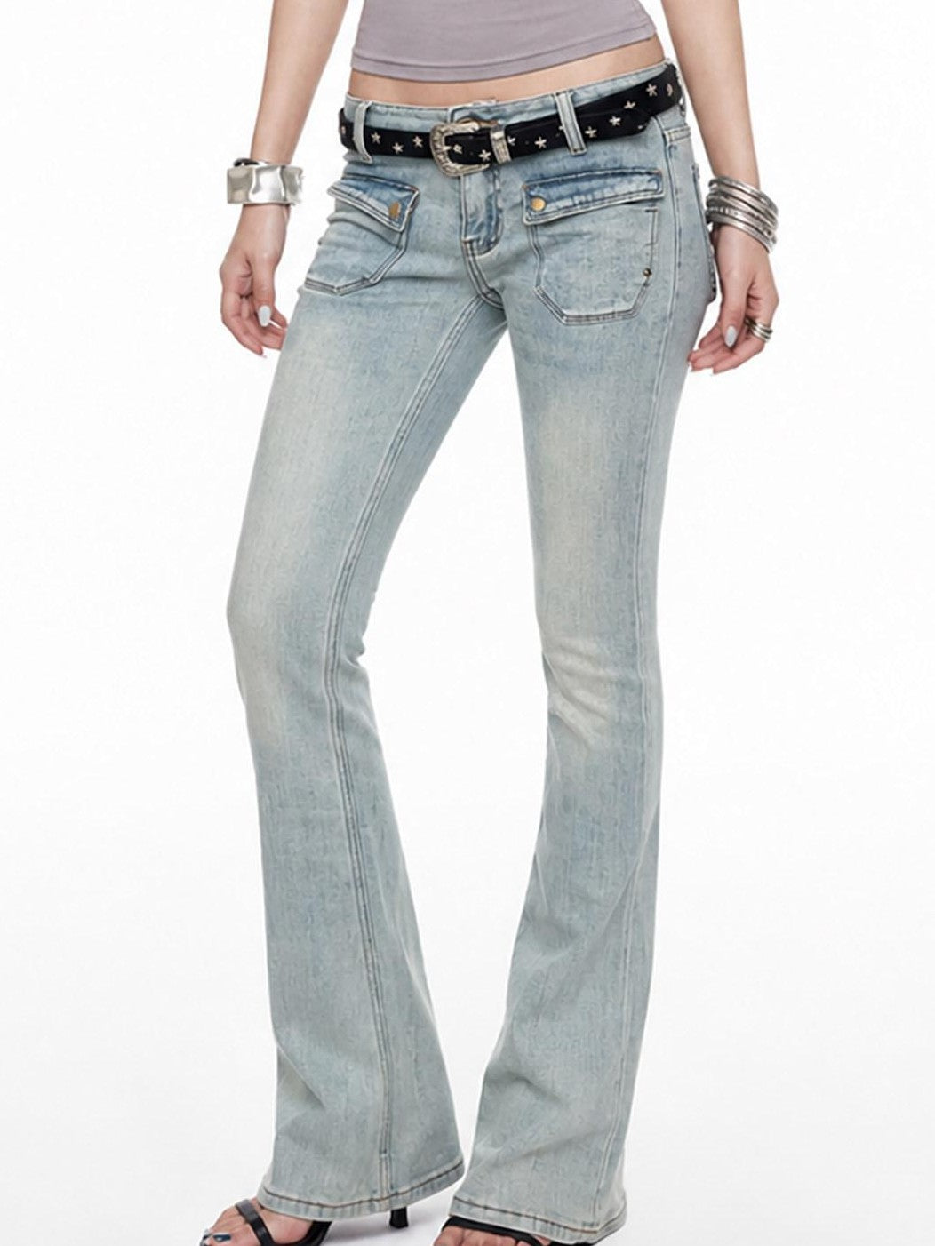 3MODE Washed Y2k Vintage Low Rise Double Pocket Women&