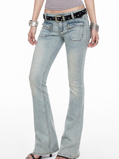 3MODE Washed Y2k Vintage Low Rise Double Pocket Women&