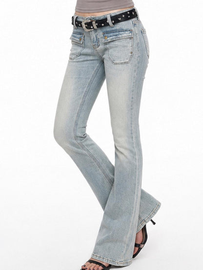 3MODE Washed Y2k Vintage Low Rise Double Pocket Women&