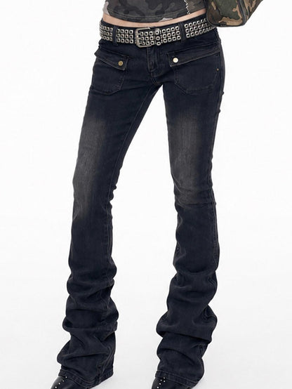 3MODE Washed Y2k Vintage Low Rise Double Pocket Women&