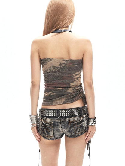 3MODE Wasteland Camo Patchwork Slim Fit Strapless Cropped Women&