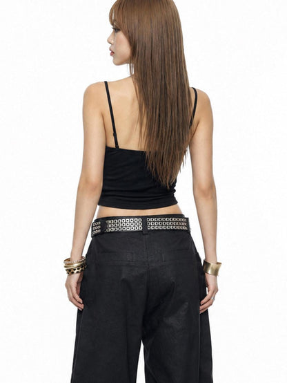 3MODE Western Side Button V-neck Cropped Slim Women&