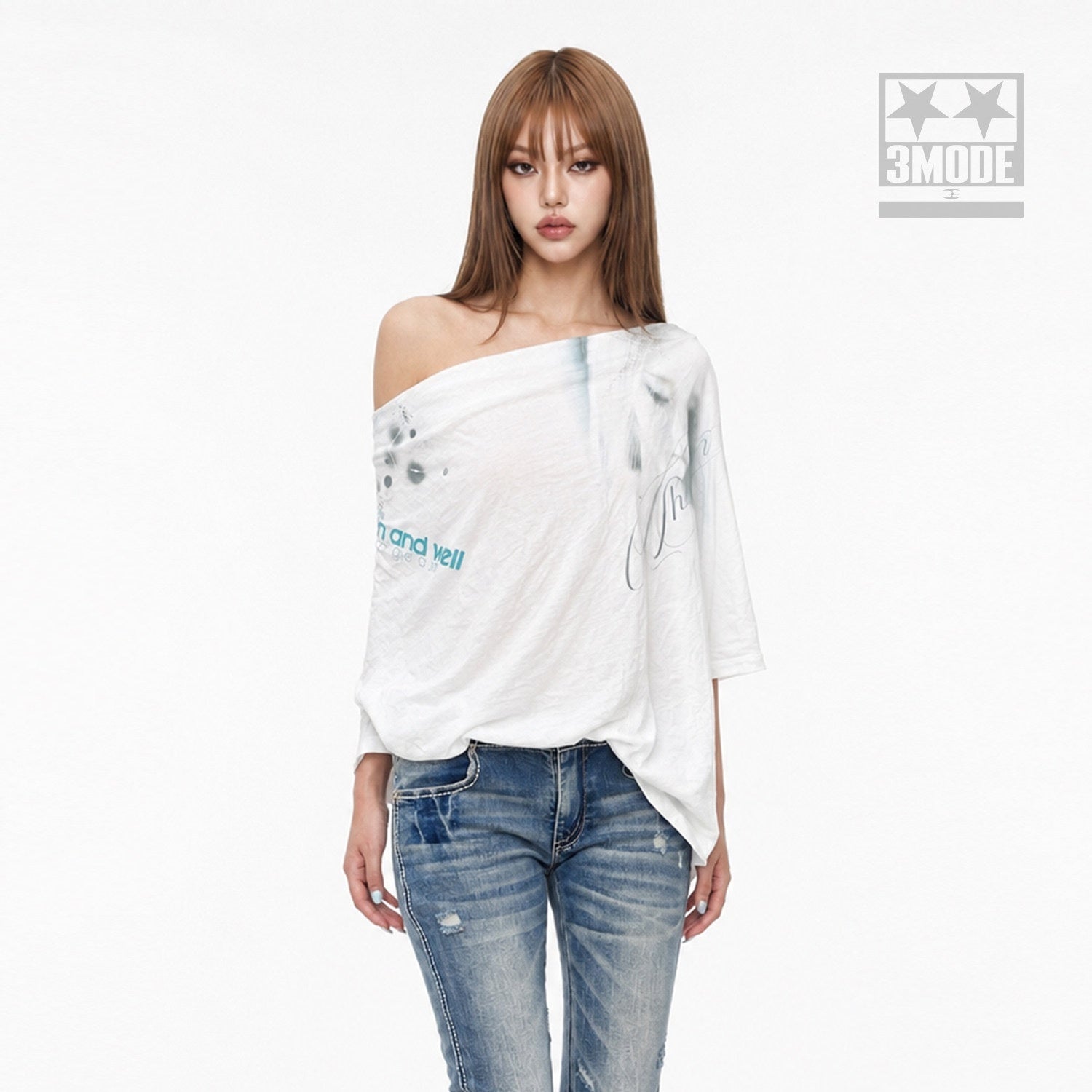 3MODE_White_Ink_Wash_Gradient_Print_Asymmetric_Shoulder_Women&