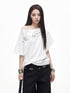 3MODE White Letter Print Slanted Neck Relaxed Fit Women&
