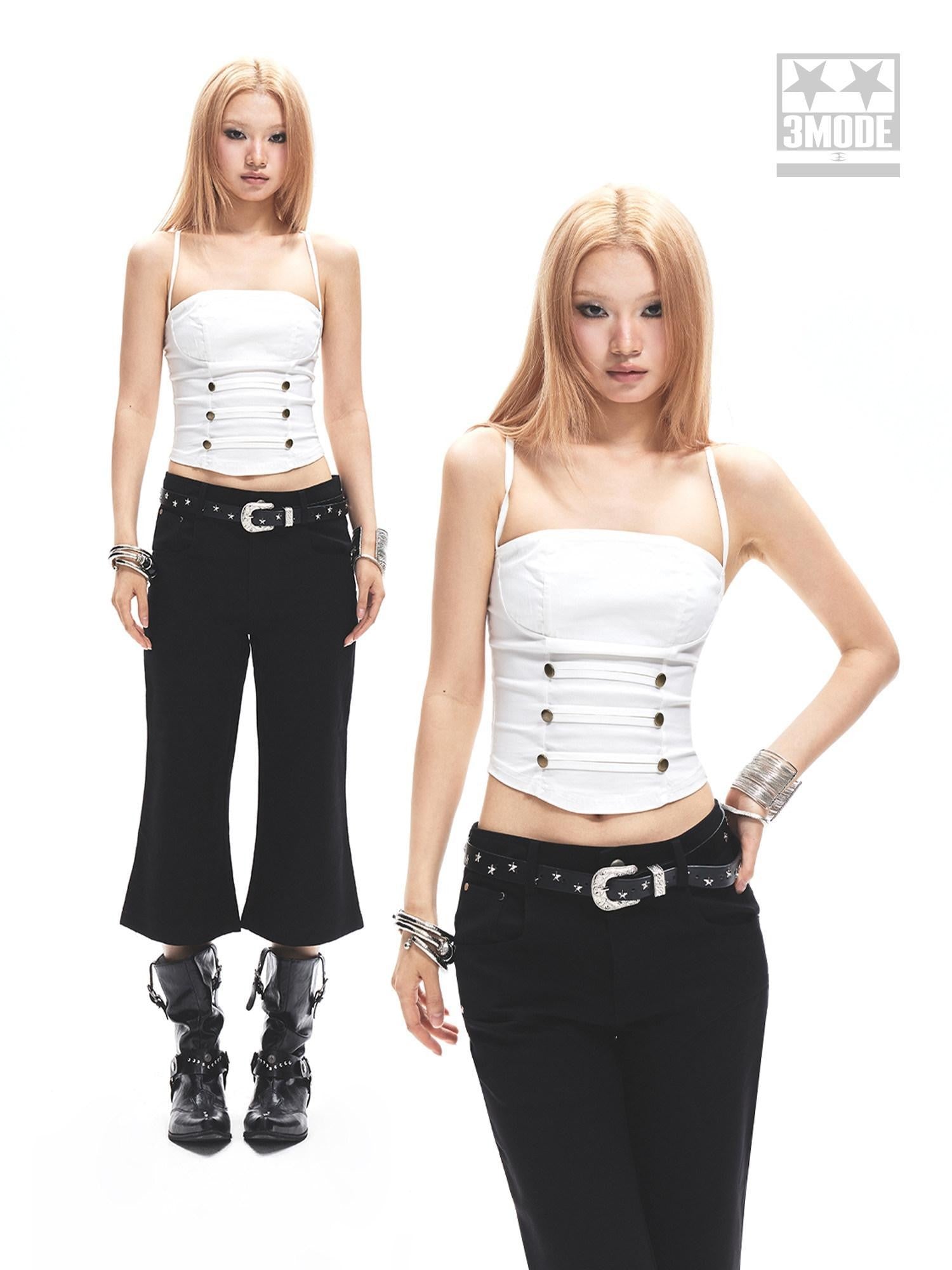 3MODE White Metal Buckle Backless Slim Women&