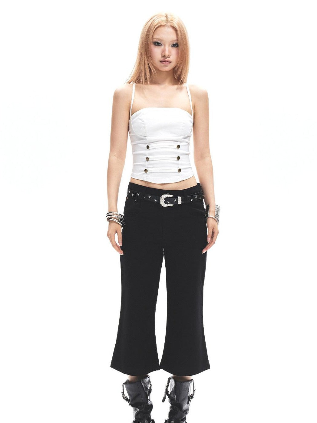 3MODE White Metal Buckle Backless Slim Women&