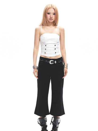 3MODE White Metal Buckle Backless Slim Women&