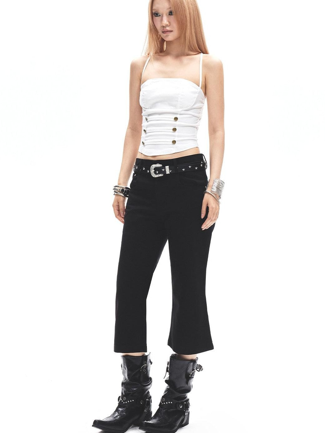 3MODE White Metal Buckle Backless Slim Women&