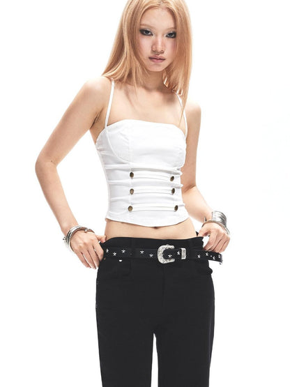3MODE White Metal Buckle Backless Slim Women&