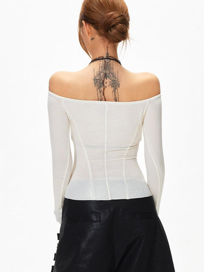 3MODE White Off Shoulder Ruched Slim Fit Women&