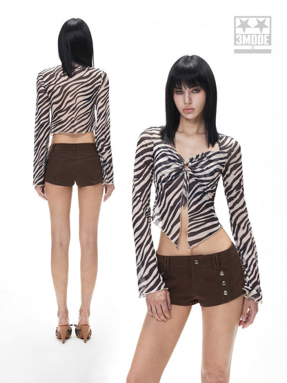 3MODE Zebra Print V-neck Cropped Pullover Slim Fit Women&
