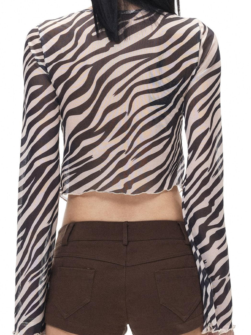 3MODE Zebra Print V-neck Cropped Pullover Slim Fit Women&