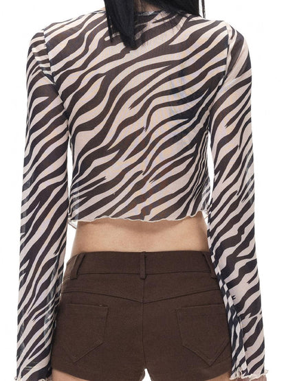 3MODE Zebra Print V-neck Cropped Pullover Slim Fit Women&