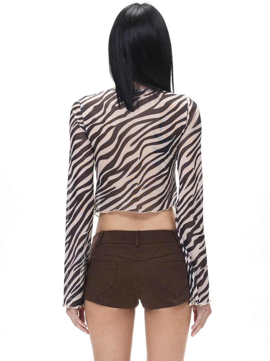3MODE Zebra Print V-neck Cropped Pullover Slim Fit Women&