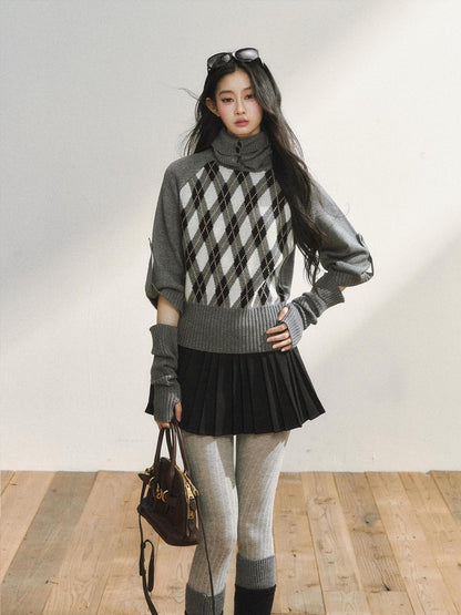 7Shiftin Cozy Vintage Slim Fit Turtleneck Pullover Women Plaid Knitwear Tops Sweaters