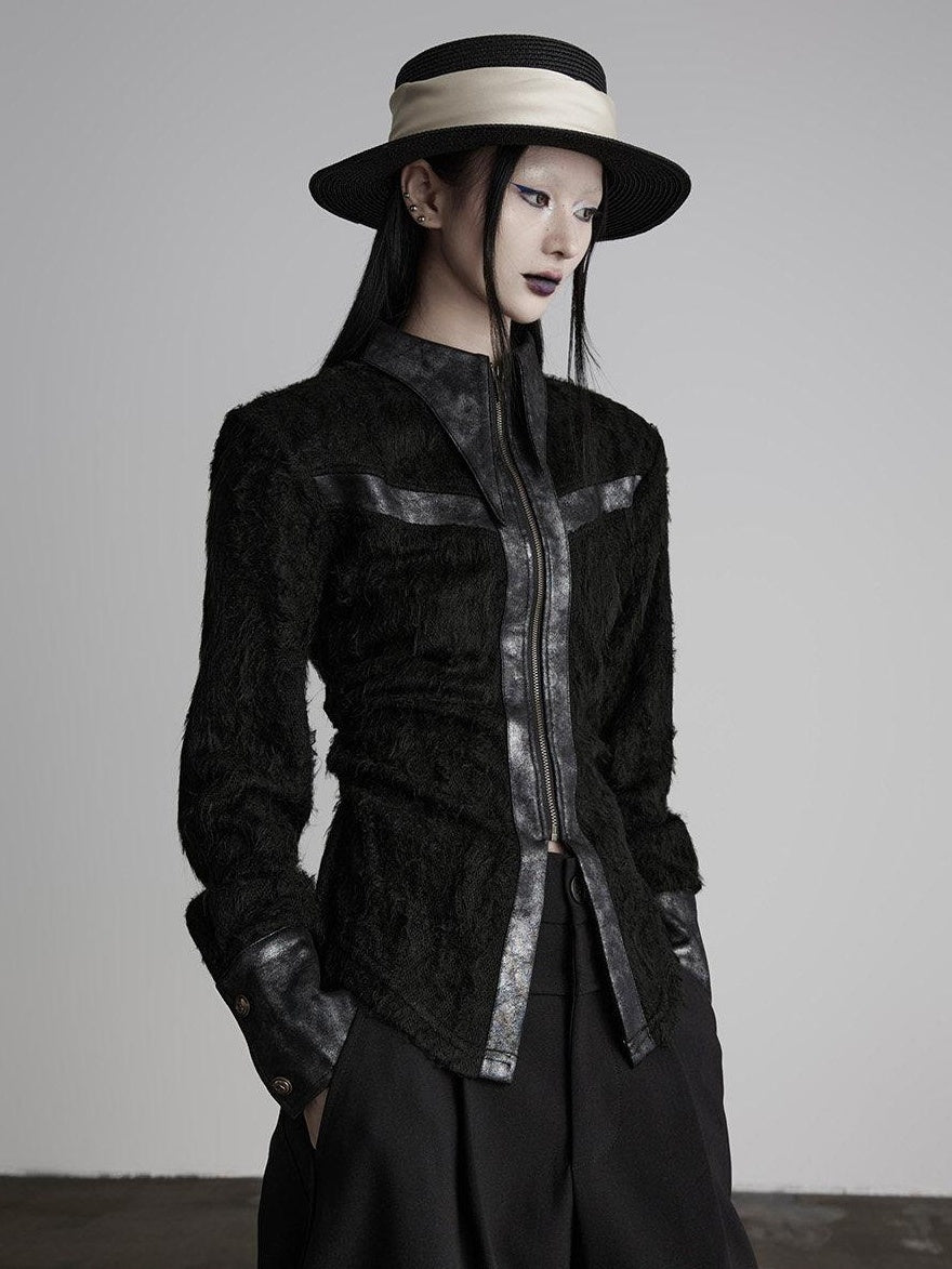 INDULGE Lightweight Slim Fit Colorblock Zip Front Lapel Workwear Women Cropped Jackets