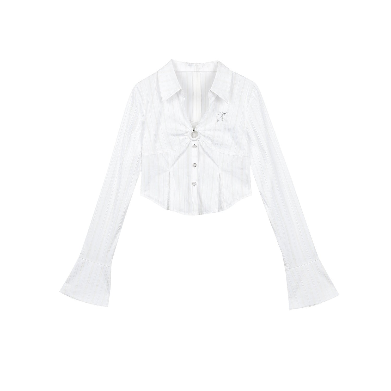 7Shiftin Crop Two Piece Casual Short Length Layered Set For Women Blue White Shirts