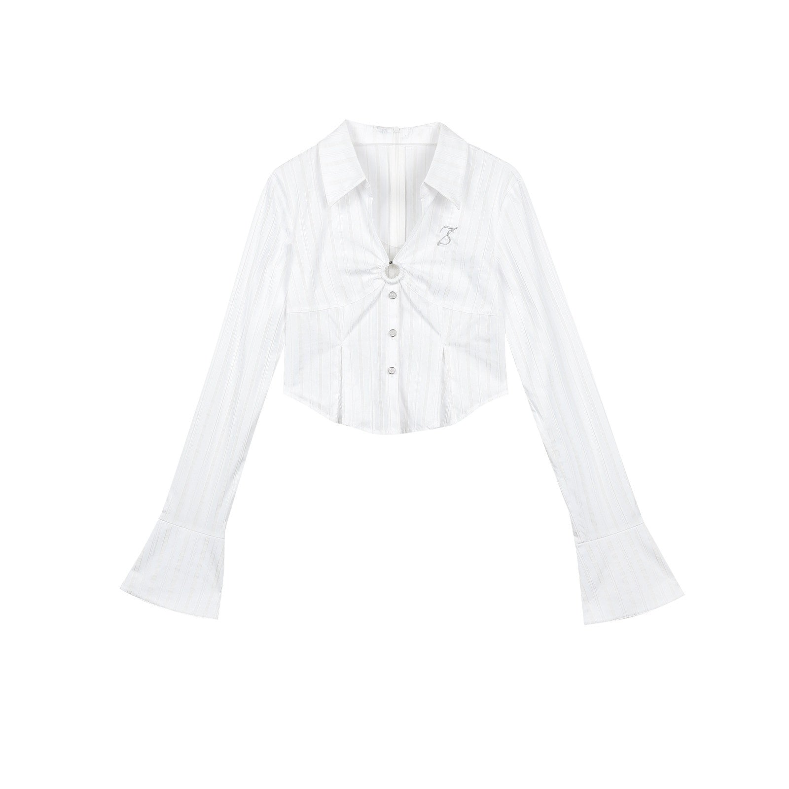 7Shiftin Crop Two Piece Casual Short Length Layered Set For Women Blue White Shirts