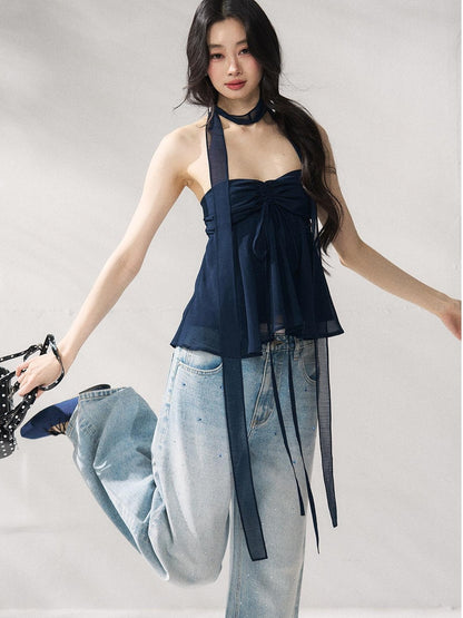7Shiftin Tie Front Cropped Loose Fit Versatile Solid Color S M L Tube Tops
