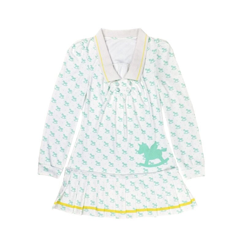 nit alcove Cute Bubble Sleeve Doll Collar Pleated Casual Striped Mint Pink Mini Dresses