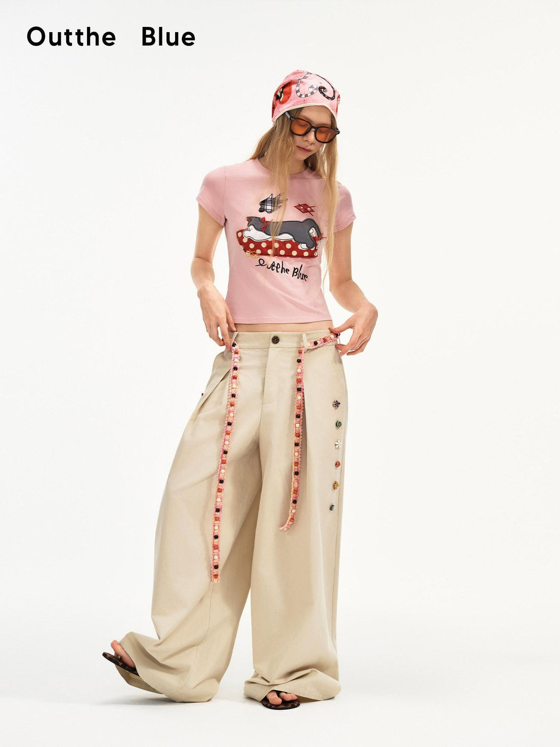 OuttheBlue Cotton Lyocell Minimal Natural Waist Zipper Light Grey Khaki Wide Leg Pants