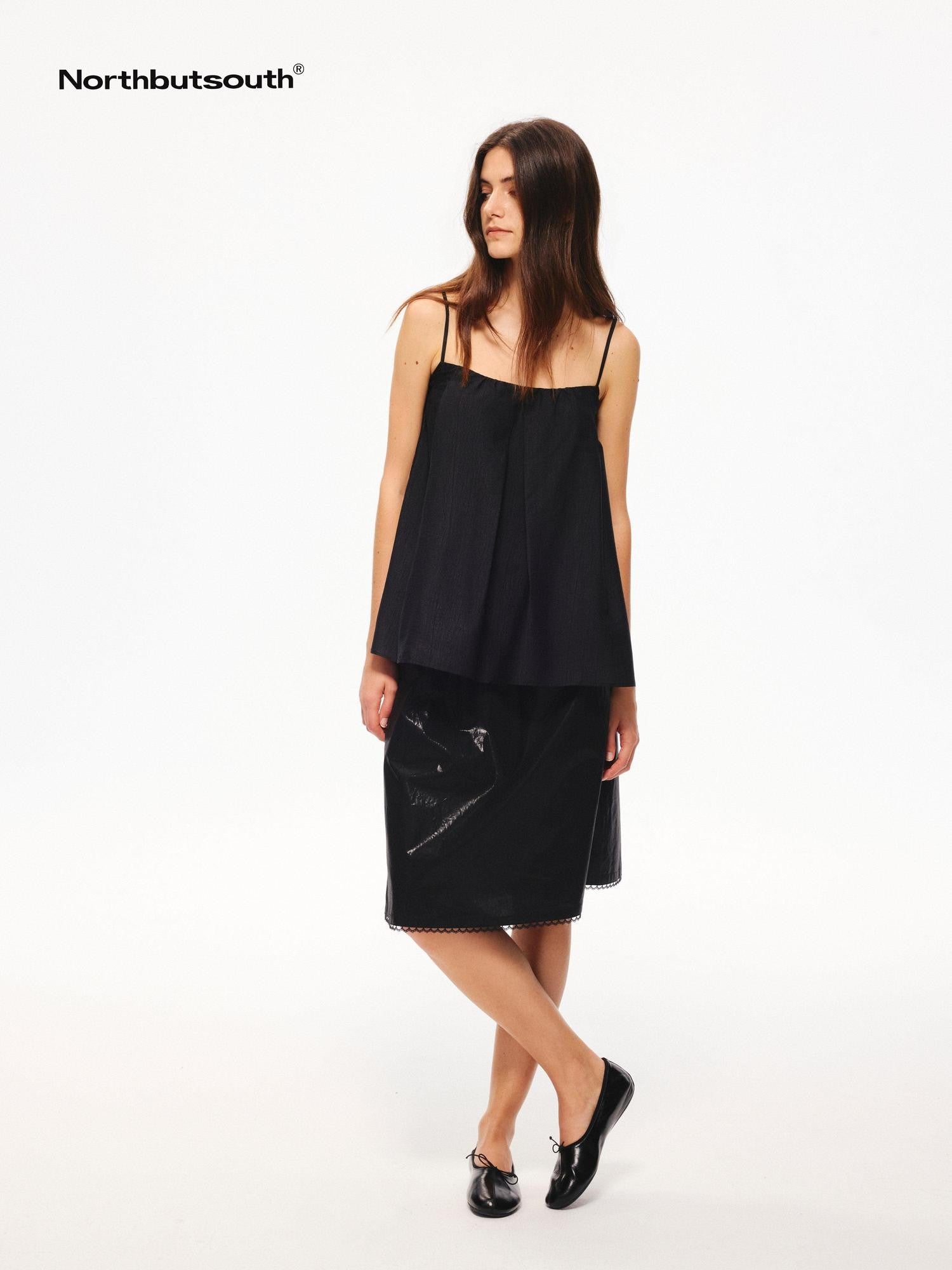 Northbutsouth Lace Panel Pleated A Line Elastic Waist Casual Women&