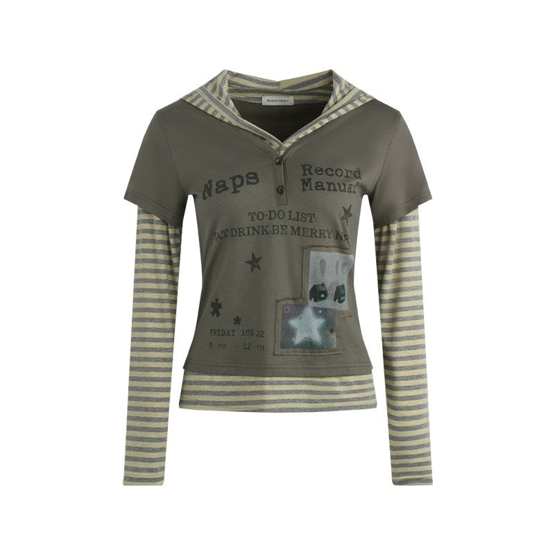 NAPSNAPS_Striped_Patchwork_Letter_Print_Hooded_Women&