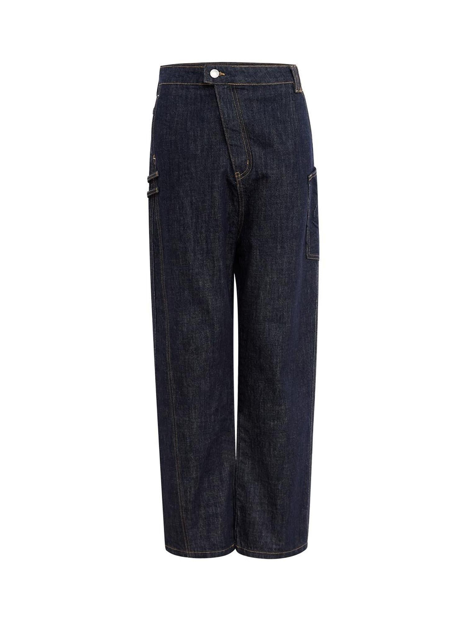RUN TO THE FUTURE Durable Low Rise Loose Fit Casual Solid Dark Denim No Stretch Straight Jeans