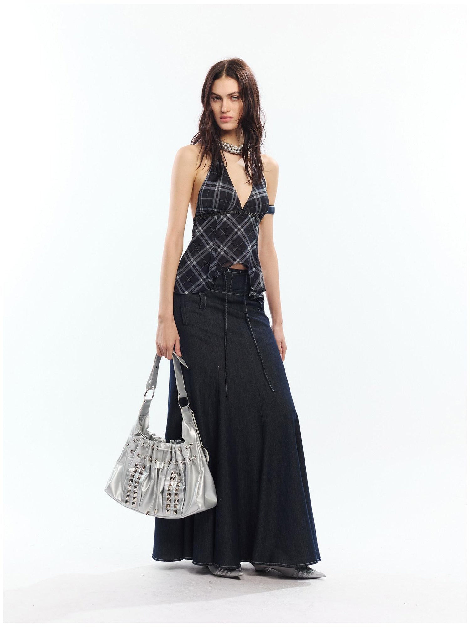 2th Desire High Waist Lyocell Cotton Patchwork Fishtail Tie Waist Women Maxi Skirts