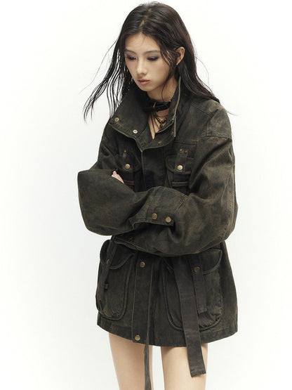 Low pixel Insulated Utility Slim Multi Pocket Stand Collar Women Cropped Jackets