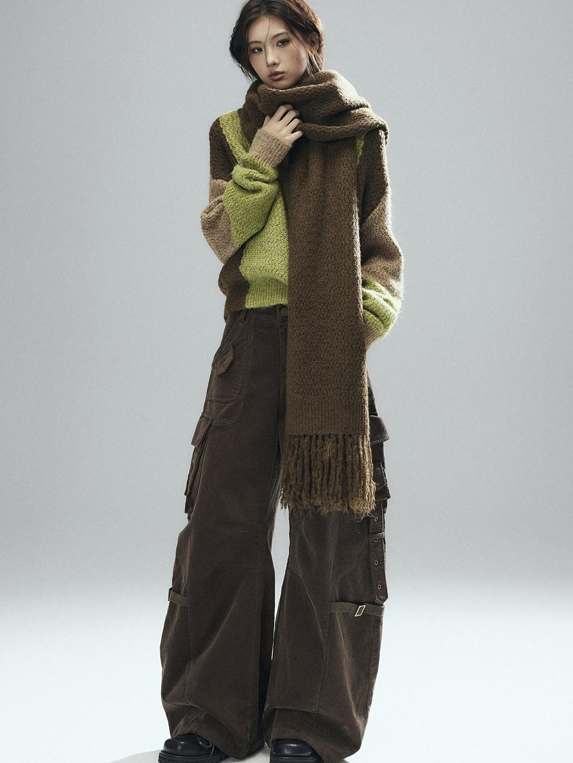 Low pixel Cozy Acrylic Blend Korean Fringe Women Brown Rectangular Decorative Scarves