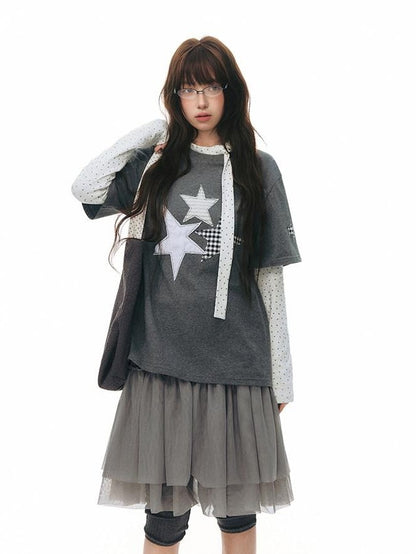 NAPSNAPS Star Applique Embroidered Women&