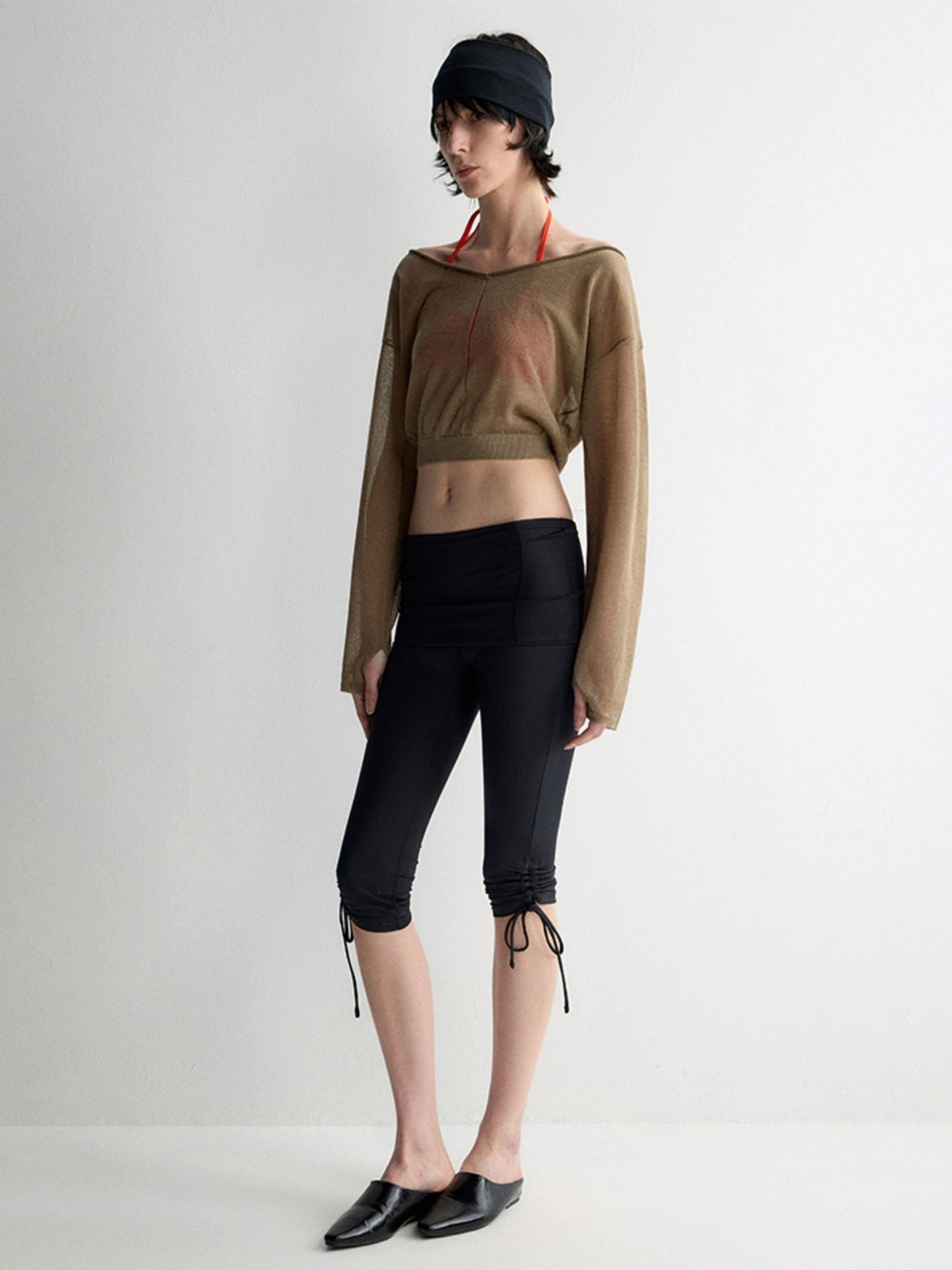 RUN TO THE FUTURE Lyocell Wool Blend Reversible Loose Cropped Boat Neck Knit Long Sleeve T-Shirts