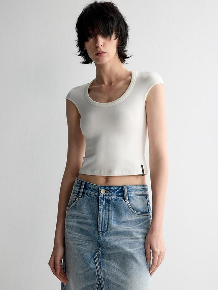 RUN TO THE FUTURE Versatile Slim Fit Short Solid Viscose Cotton Blend Women T Shirt Crop Tops