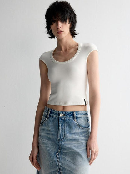RUN TO THE FUTURE Versatile Slim Fit Short Solid Viscose Cotton Blend Women T Shirt Crop Tops