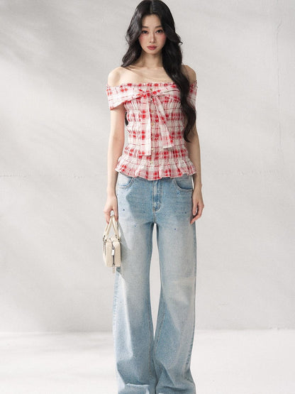 7Shiftin Structured Cotton Natural Waist Zipper Fly Women Blue Denim Straight Leg Jeans