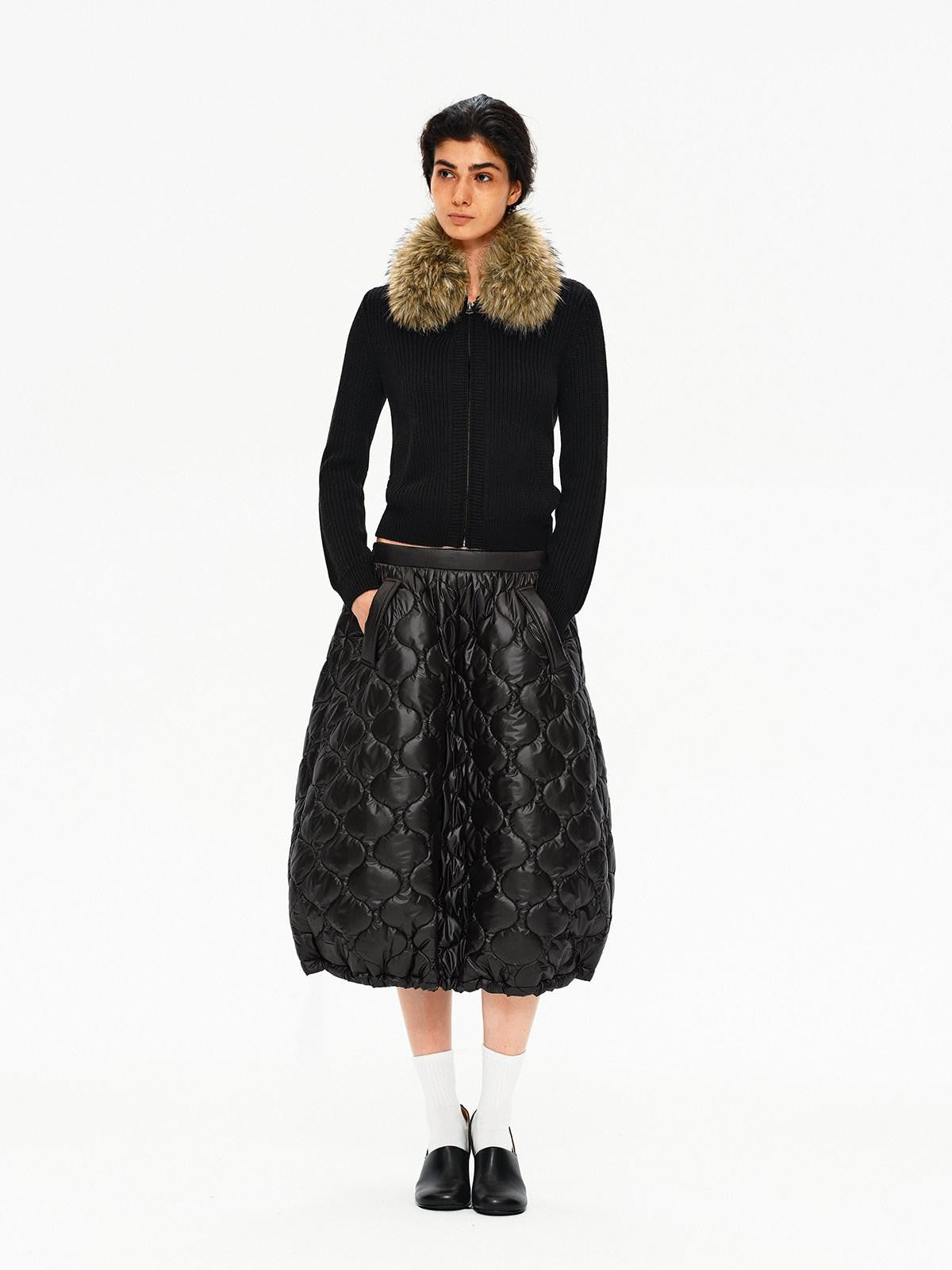 Northbutsouth Black And White Gourd Pattern Quilted Drawstring Hem Women&