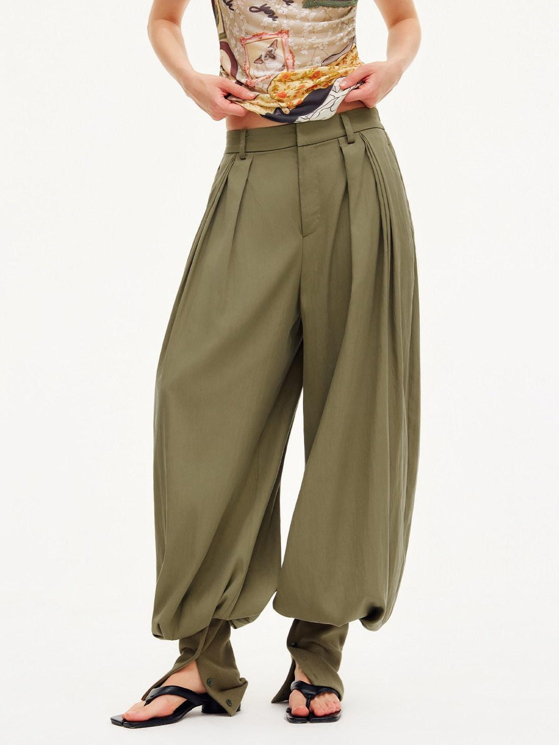 OuttheBlue Moss Green Solid Drapey Elastic Cuffed Women&