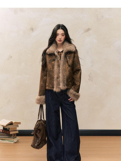 7Shiftin Versatile Warm Slim Fit Lapel Collar Button Front Women Brown Cropped Jackets