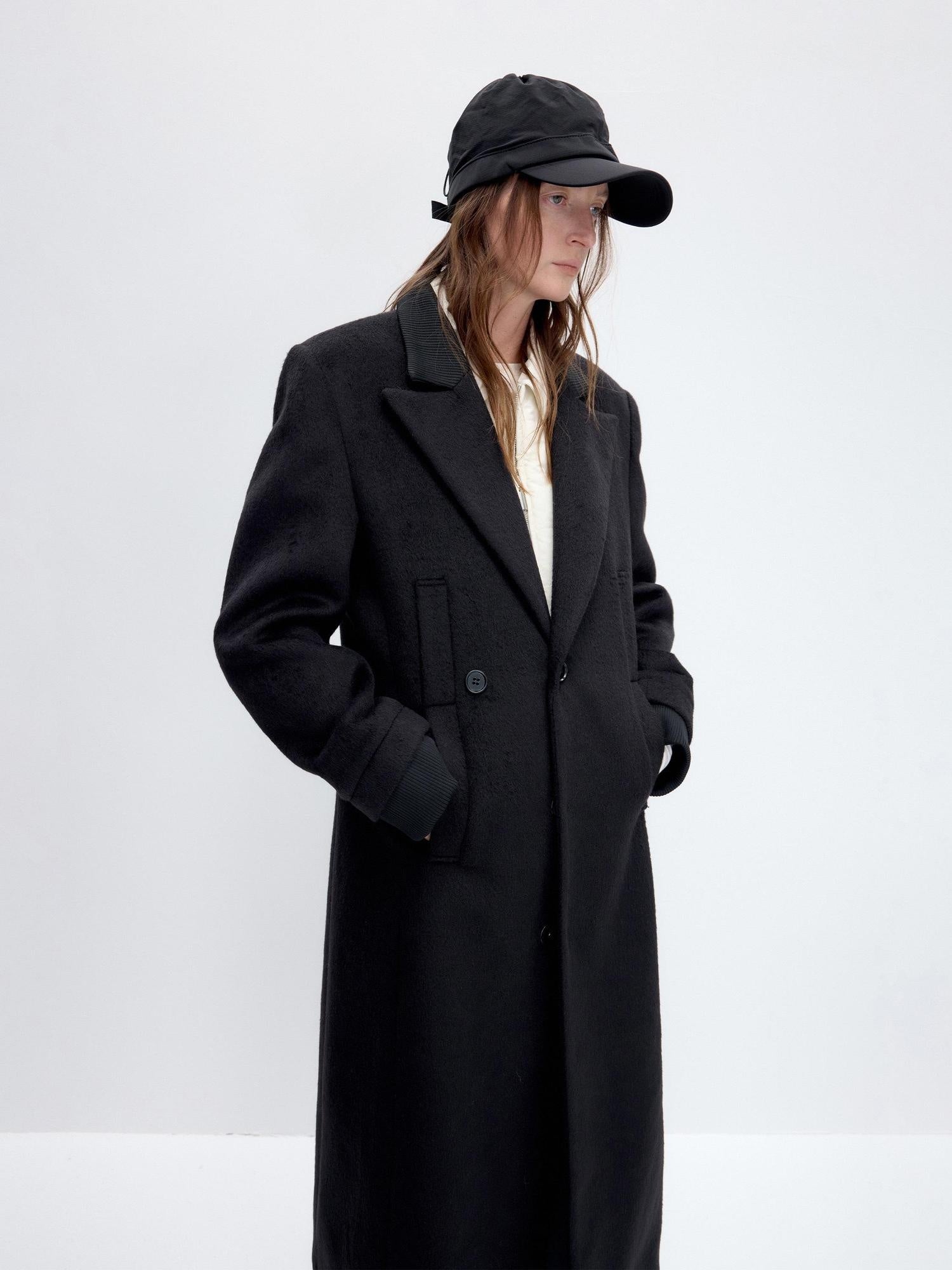 RUN TO THE FUTURE Lambswool Blend Patchwork Relaxed Fit Vintage Commuter Double Breasted Overcoats
