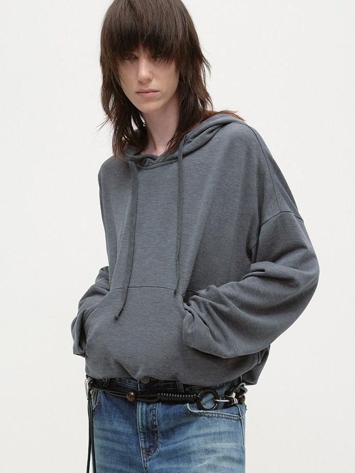 RUN TO THE FUTURE Cozy Hooded Loose Fit Long Sleeve Minimal Women Solid Heather Gray Sweatshirts