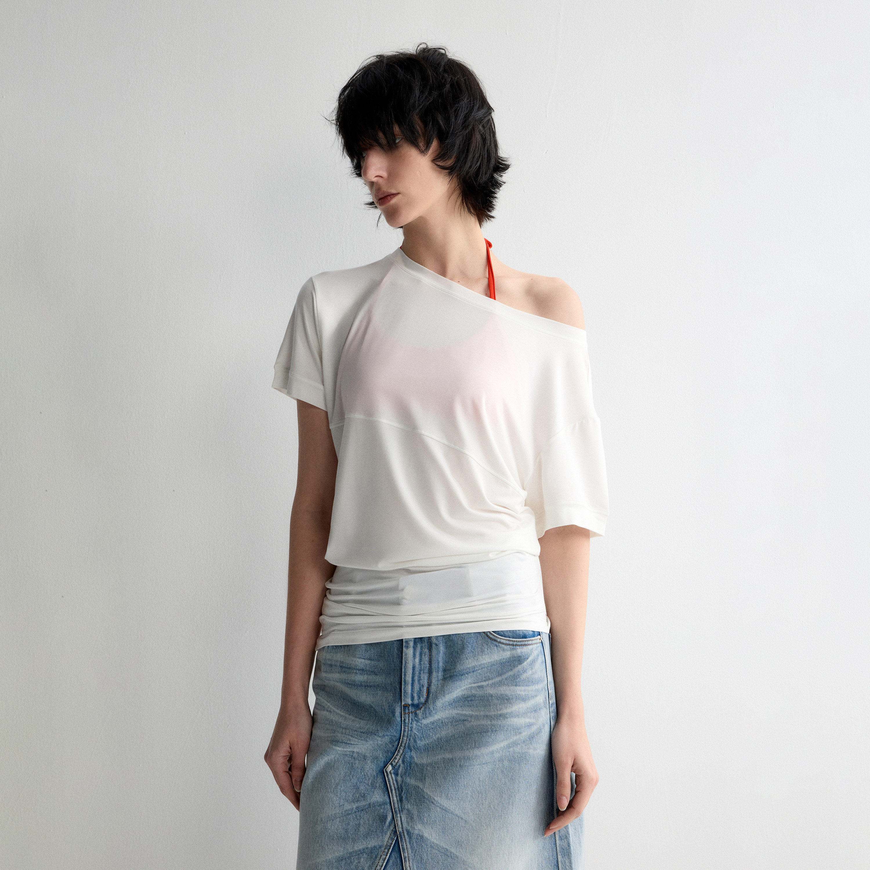 RUN_TO_THE_FUTURE_Breathable_Modal_Slim_Fit_Boat_Neck_Casual_Women_Solid_Short_Sleeve_T-Shirts_MISSTT