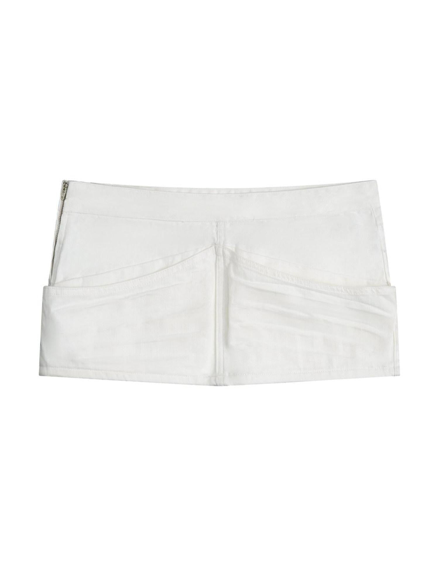 RUN TO THE FUTURE Washed Cotton Denim Pocket Minimalist A Line Low Waist Mini Skirts