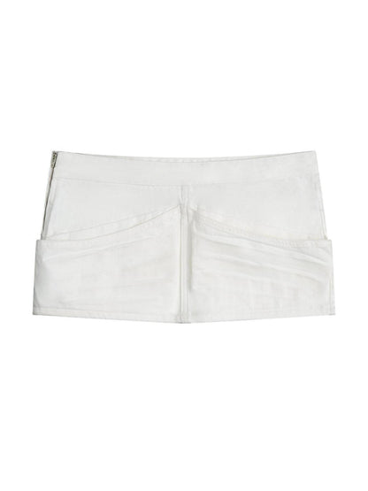 RUN TO THE FUTURE Washed Cotton Denim Pocket Minimalist A Line Low Waist Mini Skirts