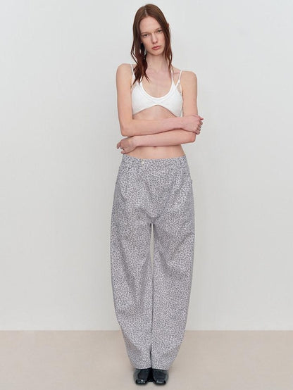 RUN TO THE FUTURE Leopard Print Asymmetric Zip Low Waist Blade Cut Women Wide-Leg Pants