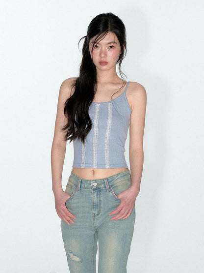 NAPSNAPS Layered Cropped Spliced Lace Trim Women&
