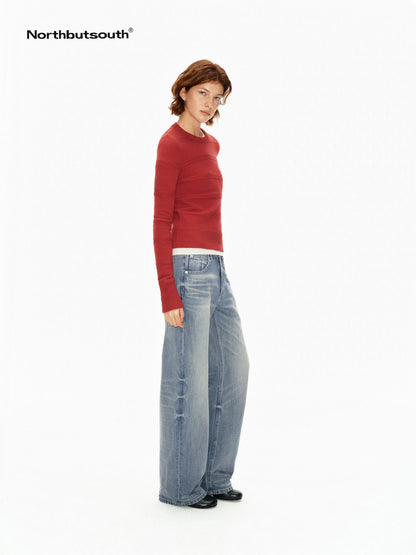 3d Embossed Textured Slim Fit Pullover Women&
